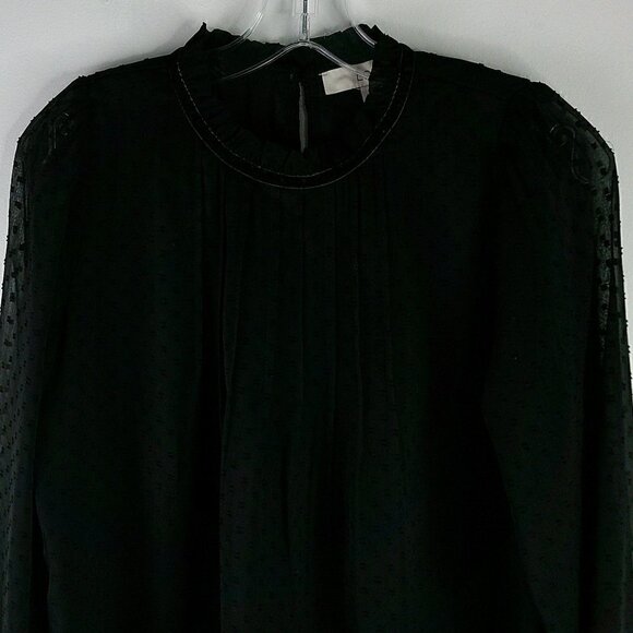 Loft - Black Swiss Dot Long Sleeve High Neck Blouse - XS - Picture 3 of 8